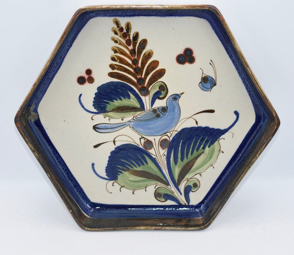 Handcrafted Ken Edwards Studio Ceramic Wall Plate Tonala Mexico Folk Art Pottery